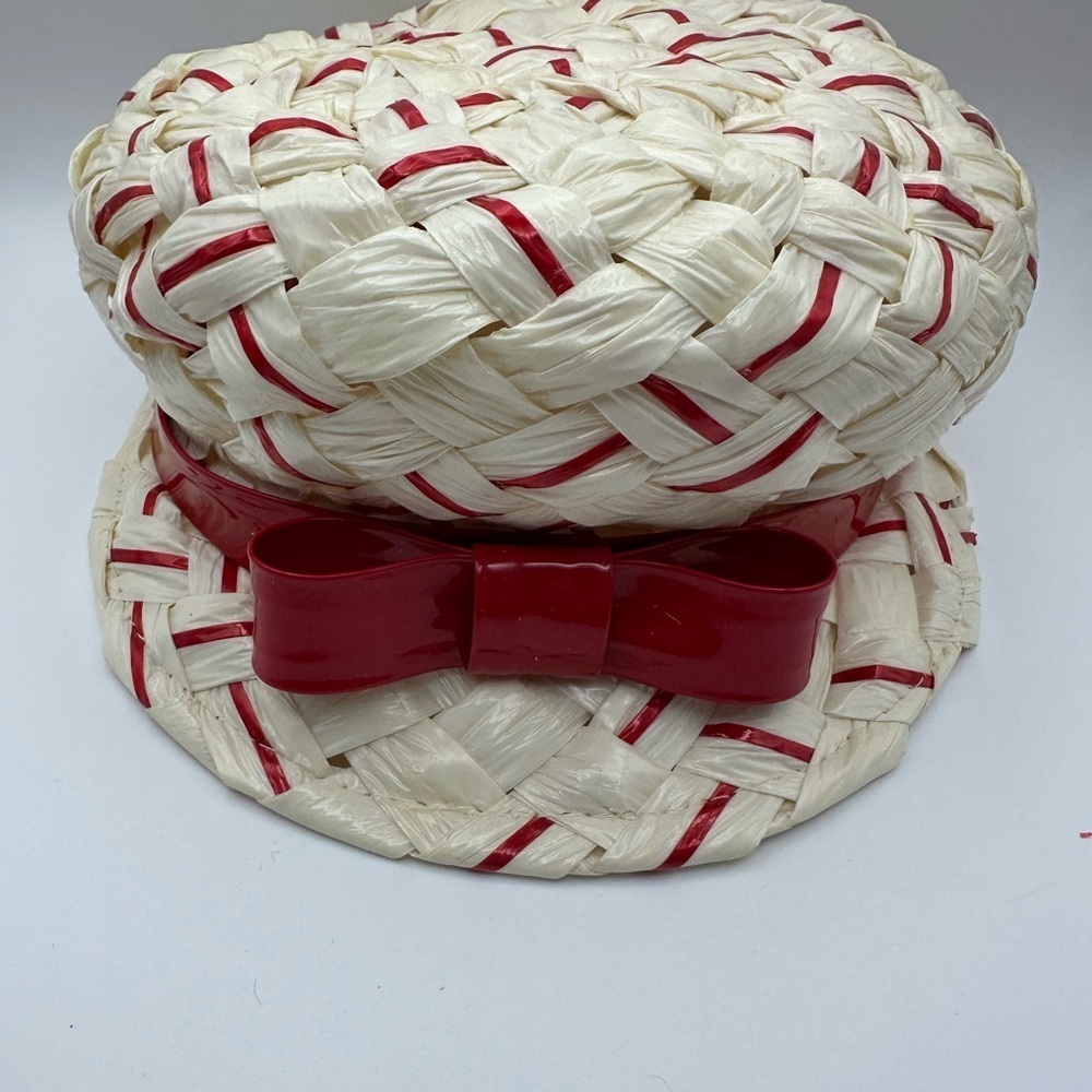 Vintage Red and White Woven Hat with Bow - Picture 2 of 10